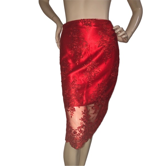 Scarlett Red Satin & Lace Skirt - Picture 6 of 12